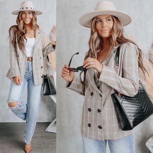 LIKE NEW Double Breasted Brown Plaid Blazer